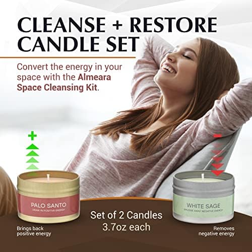 Kit de limpeza do espaço Almeara Candle Sage e Palo Santo Candle de 3,7 oz cada - de velas de cera de soja com óleo essencial