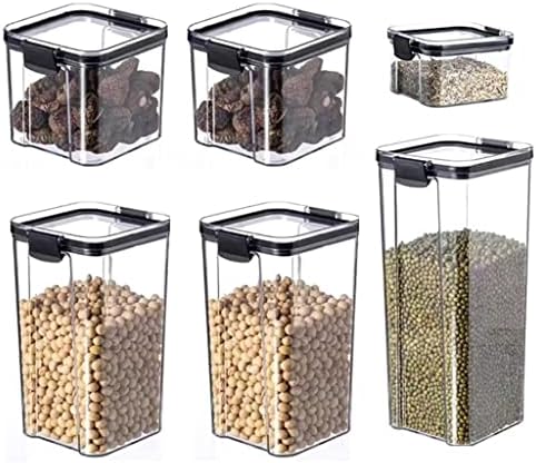 SBSNH 6PCS Recipientes de cozinha Temoning Box Organizer Storage Girs for Cereals Jar para frascos a granel com tampa
