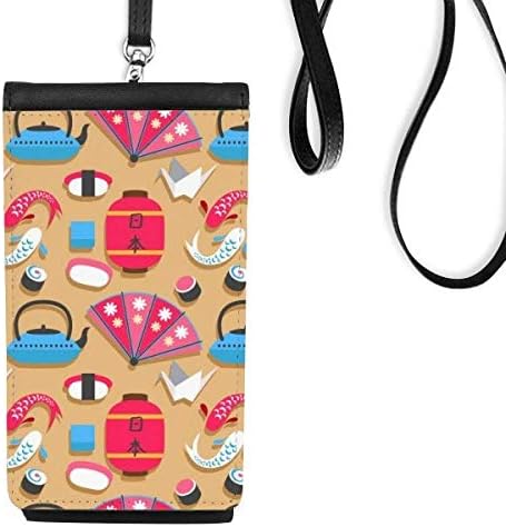 Crane Repita Japanpattern Phone Wallet bolsa pendurada bolsa móvel bolso preto