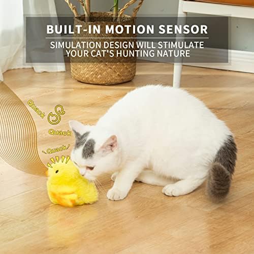 Brinquedos de gatos interativos petdroid para gatos internos, toque recarregável de pato ativado gato de gato chiando brinquedo para gatos/gatinhos, brinquedos de exercício de gato de pelúcia