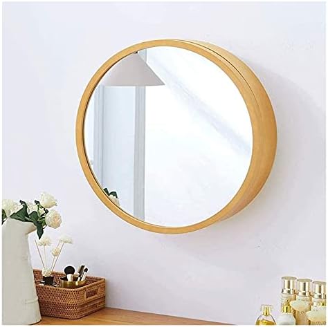 Espelho de vaidade Round 3 nível de espelho de banheiro, banheiro armário de armazenamento de parede armário de remédios com moldura de madeira lenta e fechada espelho de vaidade dobrável