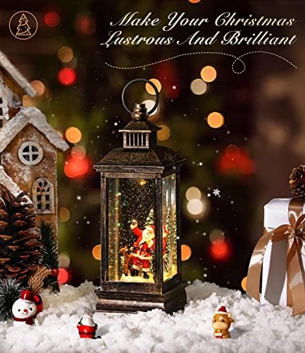 Roylvan Christmas Snow Globe com timer, 10,8 Musical Snow Globe Lantern Battery Powered & USB Cord Spinning Water Glittering Sapta Deer Scene Music Box Decor for Home Xmas Decor Party Gift, Black Gold