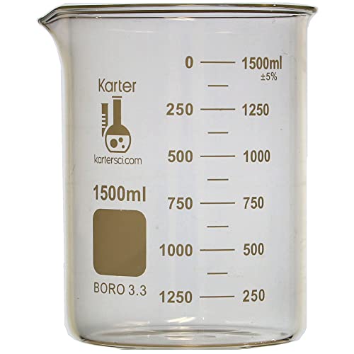 1500 ml de copo, baixa forma griffin, borossilicato 3.3 vidro, escala dupla, graduada, Karter Scientific 406i2