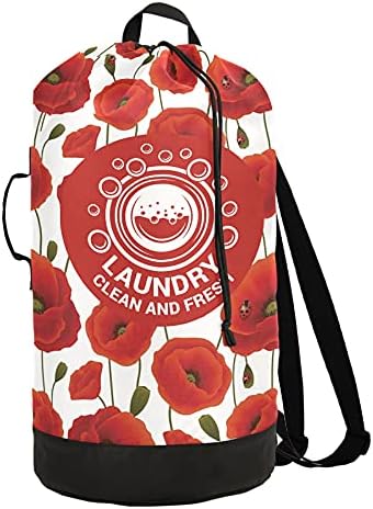Mochila de lavanderia de flor de papoula vermelha de mochila para estudantes universitários para viajar com tiras de ombro Organizador