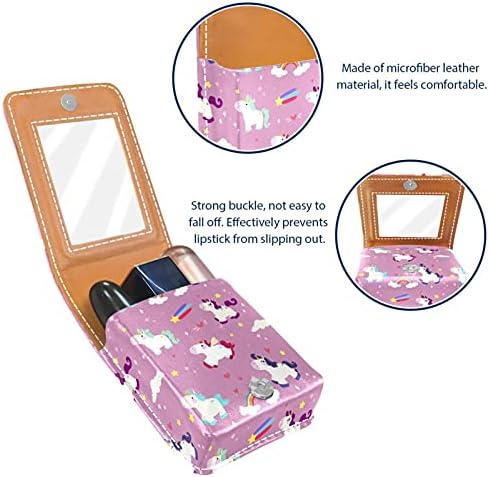 Design plano Unicorn Pattern Lip Gloss Batom Case de batom portátil Bolsa de maquiagem Case de batom de batom de viagem com espelho mini batom de batom para mulheres