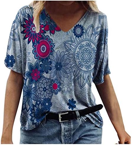 Mangas curtas de mulheres camisetas camisetas étnicas camisetas florais de verão diariamente mamãe camiseta de camiseta de gola alta