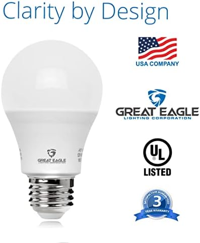 Great Eagle Lighting Corporation A19 Lâmpada LED, lâmpadas equivalentes de 60w, lâmpadas de LED brancas frias e frias de 9w 4000k, lâmpada LED não minúsculo, base padrão E26, CEC listado por UL com eficiência energética, 6-pacote de 6 pacote