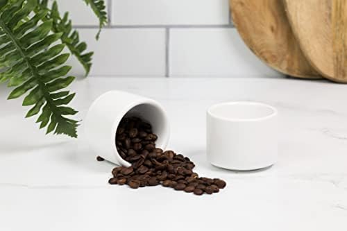 Cerâmica folclórica Leonard xícaras de café expresso de parede dupla | Conjunto de 2, 3oz, sussurro branco | Canecas de demitosse empilhável e isolável moderno para café expresso | Sem mão, durável, lava -louças e seguro de microondas