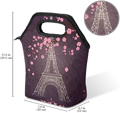Lunchagem Guerotkr para homens, lancheira isolada, lancheira para adultos, Paris Eiffel Tower Rosa Flores Padrão