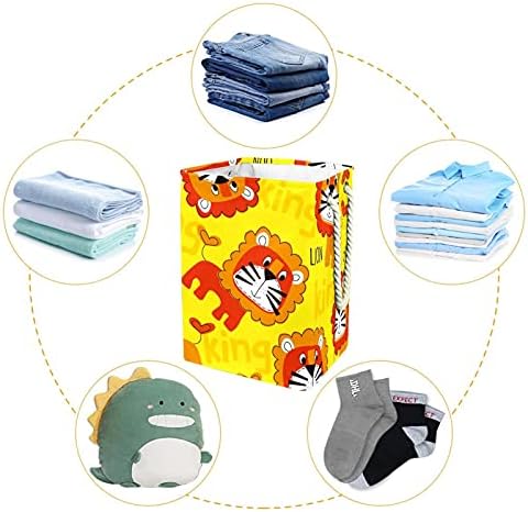 Cestas de lavanderia dobráveis ​​com cordão, padrão de desenho animado Lion Pattern Oxford Fabric Lavandry Tester para roupas,