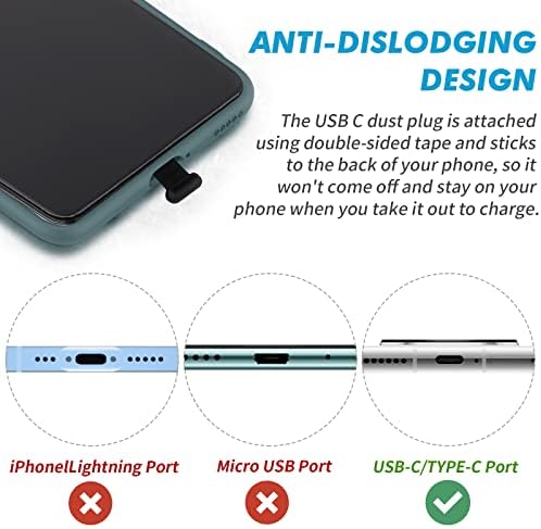 Molain 3 PCs USB Tipo C Tampa de capa de poeira, Anti Poeira USB C Porta Charging Protection Stopper com adesivos adesivos