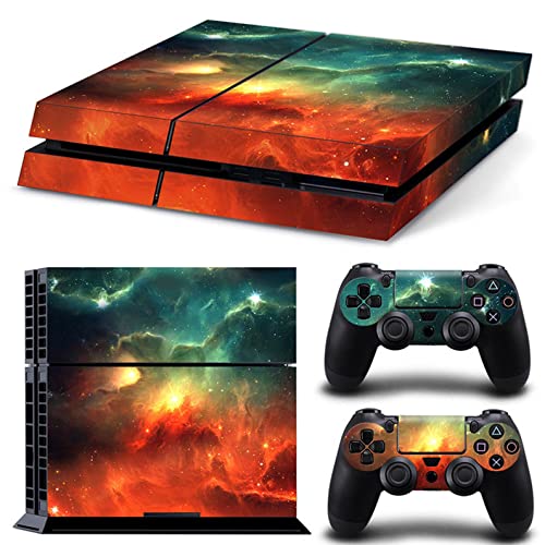 Zoomhitskins PS4 Console e Skins de controlador, Sky Cloud Orange Orange Green Aqua Galaxy Planet Universe Space, Durável,