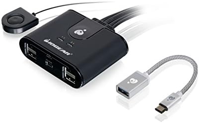 Switch de compartilhamento USB 4x4 IoGear - com o adaptador USB -C - Mac/PC compatível - o LED indica - Switch com remoto - gus404ca1kit