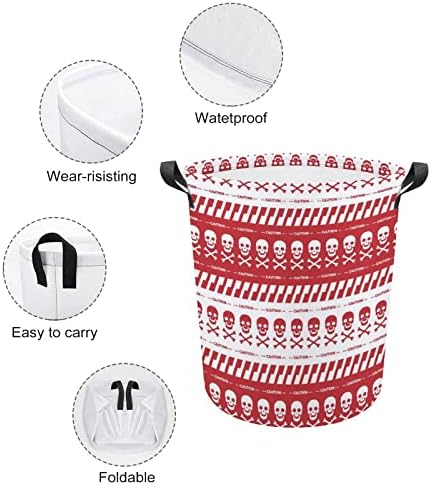 Fita de advertência com crânios Fronteiras vermelhas cestas de lavanderia de lavanderia à prova d'água Saco de armazenamento