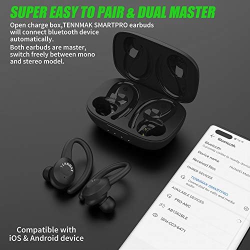 Tennmak 2 em 1 Esporte e fones de ouvido casuais verdadeiros sem fio, fones de ouvido SmartPro Bluetooth em fones de ouvido sem