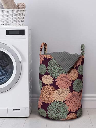 Bolsa de lavanderia floral de Ambesonne, gráficos de flores geradas digitalmente, cesto de cesto com alças fechamento de cordão para lavanderia, 13 x 19, maroon multicolor