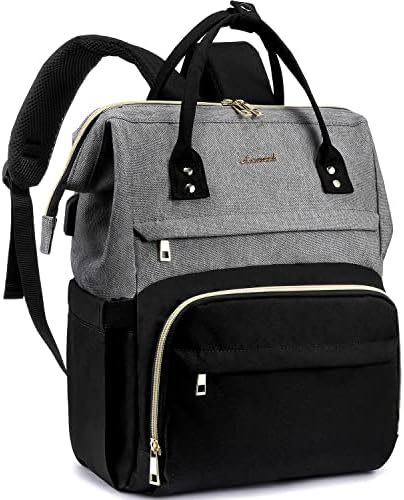 Backpack de laptop LoveVook Purse para mulheres, mochilas elegantes de negócios de computadores de 17 polegadas, sacolas de enfermagem de professores para trabalho, mochila casual Daypack com porta USB, Grey-Black