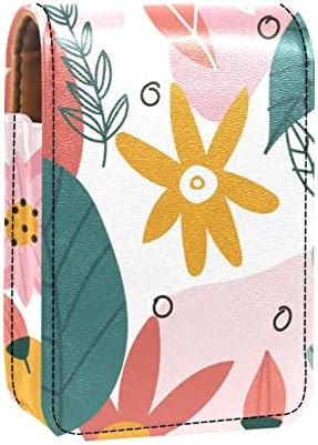 Caixa de batom de fundo floral colorido com espelho para couro de bolsa, bolsa de porta -maquiagem cosmética, segura 3 tubos de