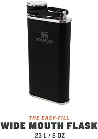 Stanley Classic Buck Wide Flask 0,23L/8 onças de preto fosco com tampa nunca perdida-Faixa de quadril de aço inoxidável de boca larga para facilitar o enchimento e derramamento | Flask isolado à prova de vazamentos BPA | Garantia de vida