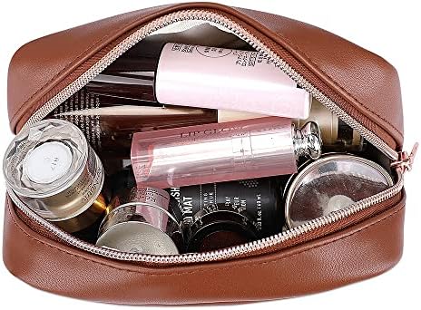 10 pés de maquiagem - bolsa de maquiagem - bolsa de maquiagem simples e resistente com zíper de ouro rosa - perfeito para viajar e para presentear - viagens de loja e cosméticos compactos - marrom