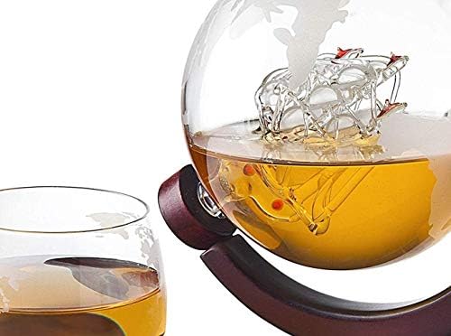 Sobriedade Whisky Decanter Globe Set com 4 óculos de uísque de Globe - para licor, uísque, bourbon, presentes de vodka para papai - 850ml de uísque Sake Maker