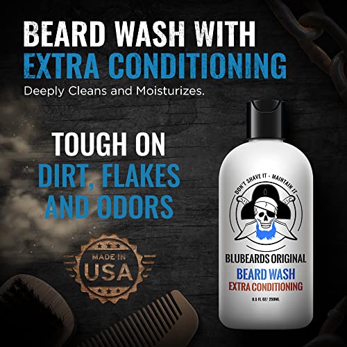 BlueBears Original Beard Wash and Conditioner for Men, 8,5 oz. - Lavagem natural da barba e hidratante da barba, com aloe e limão