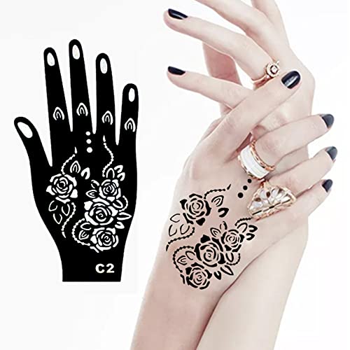 Henna Tattoo Stencils 24 folhas, modelos de tatuagem preta, kit de tatuagem de hena reutilizável para mulheres adolescentes crianças, estênceis de tatuagem DIY, estênceis de arte corporal