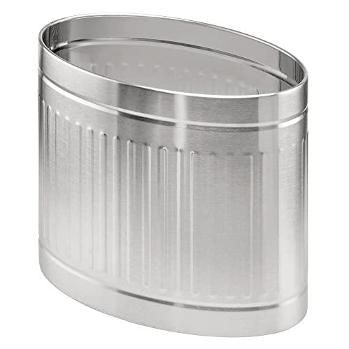 Mdesign Slim oval de aço metal de 2,25 galões/8,5 litros pode lixo pode lixo, lixeira para banheiro, cozinha, quarto, escritório -