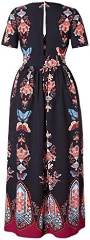 Uytogofe feminino moda impressa Plus Tamanho Vestido de manga curta de decote curto Casual Vestido de tamanho grande vestido
