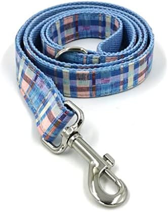 Uoeidosb puppy colar e coleira definida azul xadrez personalizado id de cachorro colar com designer de arco metal fivela