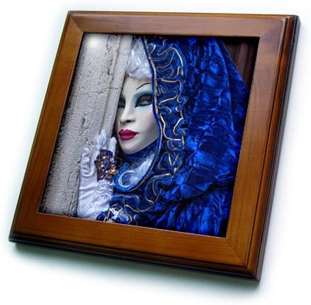 3drose Itália, veneza close-up de mulher em figurino azul de carnaval emoldurado, 6 x 6