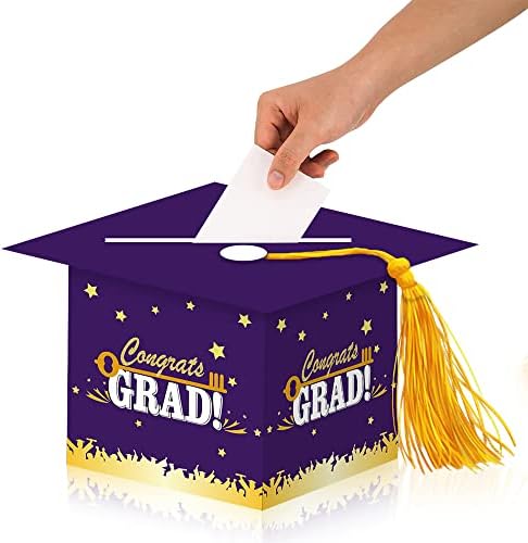 Caixa de graduação de graduação Caixa 2023 para favores de festas, caixa de tampa de graduação roxa com borla para a cerimônia de graduação Supplies Classe de 2023 Party Decoration Centerpieces for Tables