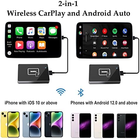2 Adaptador sem fio Android Auto e CarPlay Android, converte conectado em Wireless Wireless CarPlay Dongle suporta atualização