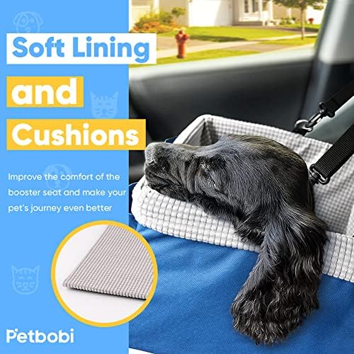 Petbobi Dog Booster Seats para cães pequenos, assento de carro de cachorros para até 25 libras, estrutura de arame de 5 mm de 5 mm, altura ajustável de assento para vigiar, forros de lã e almofadas, 3 bolsos de armazenamento com cinto de segurança