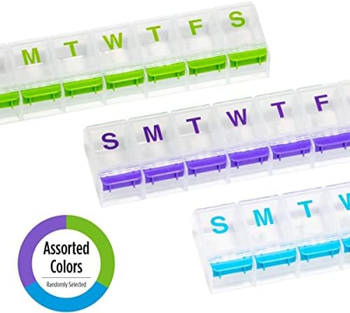Ezy Dose Weekly Pill Box, Vitamin and Medicine Organizer, Compartamentos de botão grande e fácil, as cores podem variar