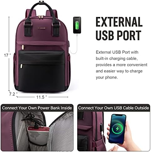 Backpack de laptop LoveVook para mulheres de 15,6 polegadas de laptop com porto USB, Moda de mochilas à prova d'água Professora enfermeira Bolsas de viagem elegantes