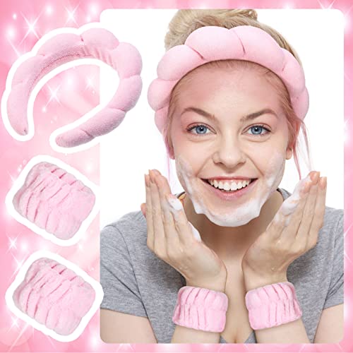 1 ajuste maquiagem de bandana de cabeça para a cabeça Puffy Spa de face para a cabeça Terry Towel Ploth Fabric Bands Spa Pulseira para mulheres Acessórios de cabelo fofos para lavar a pele Remoção de maquiagem Máscara facial de maquiagem （rosa）