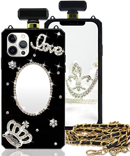 Tinton Compatível com iPhone 13 Pro Perfume Bottle Case Luxury Bling Makeup Mirror para mulheres meninas, elegante Diamond Crystal