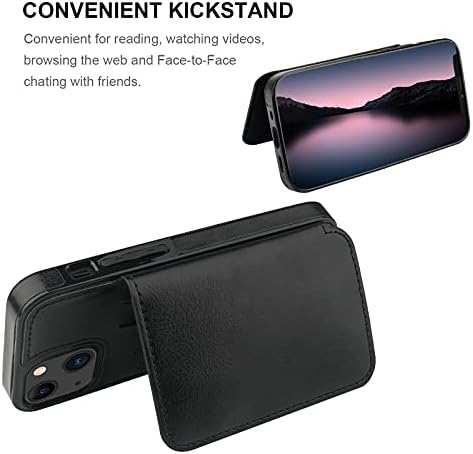 Kihuwey Compatível com o titular de cartão de crédito da caixa de carteira do iPhone 13 Mini, tampa de proteção à prova de choque durável em couro premium para iPhone 13 mini 5,4 polegadas