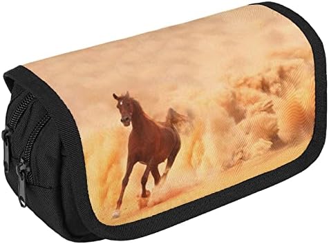 Arábia Running Horse Lápis Saco de Penas Dupa Camada Caso Caso Papérias Bolsa Bolsa de maquiagem Caixa de porta com