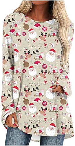 Tunica de Natal feminina Sorto de moletom Funnic Christmas Árvore impressa Raglan Casual Raglan Longa Pullover de pescoço da tripulação