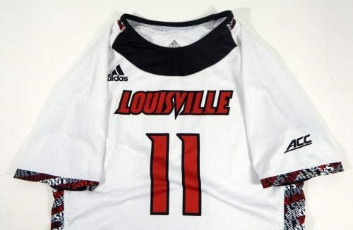 Womens Uni of Louisville Cardinals #11 Game usou White Jersey Lacrosse L DP03581 - jogo da faculdade usada
