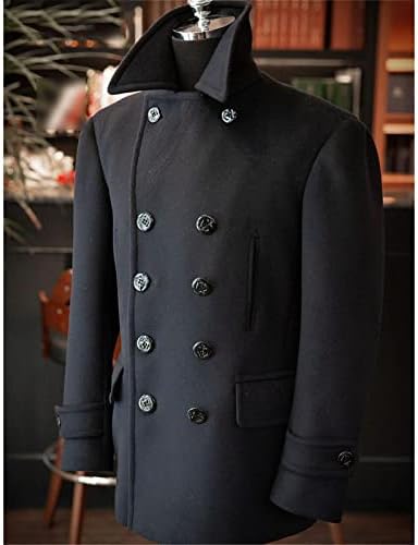 Casaco de lã masculina inverno preto preto duplo trespôs vesto de manga vil de moda casual casual casaco bonito