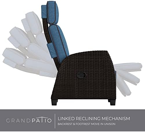 Grand Patio Indoor & Outdoor Moor Reclinner Pequim PE Wicker com Tabela Flip Push Back Reclining Lounge Chair, pavão azul