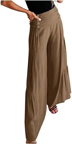 calça palazzo da cintura alta da Yardsong para mulheres calças de linho de algodão plissadas de pernas largas com calças de cintura alta