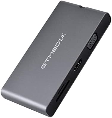 GT Media MultiTort USB-C Hub 9 em 1 Adaptador com entrega de energia, porta HDMI 4K 30Hz, porta Ethernet de 1000mpbs, 3 portas de transferência de dados USB A, leitor de cartão TF e SD, porta 1080p VGA para MacBook, laptop, PC