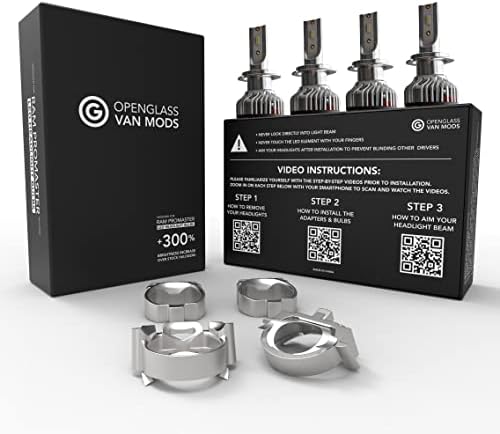 OpenGlass Van Mods Ram Promaster Kit de conversão do farol - Premium - Bulbos LED H7 personalizados, adaptadores de aço