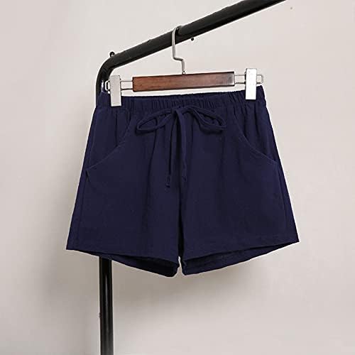 Cintura e bolso linho solto calças de algodão feminina elástica calça curta sólida tops atléticos para mulheres mangas curtas