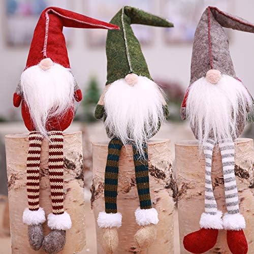 Flying Spoon 3pcs de Natal Decoração Handmade Fturias suecas sentadas no Conjunto de Decoração de Gonk de pernas longas de