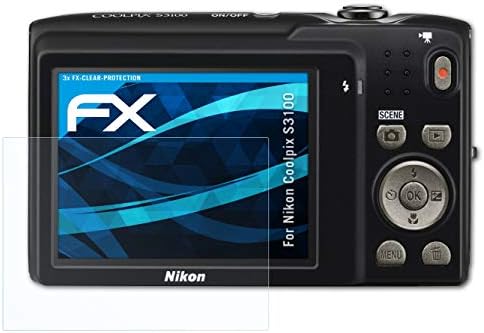 Atfolix Screen Protection Film Compatível com Nikon Coolpix S3100 Protetor de tela, filme de proteção Ultra-Clear FX